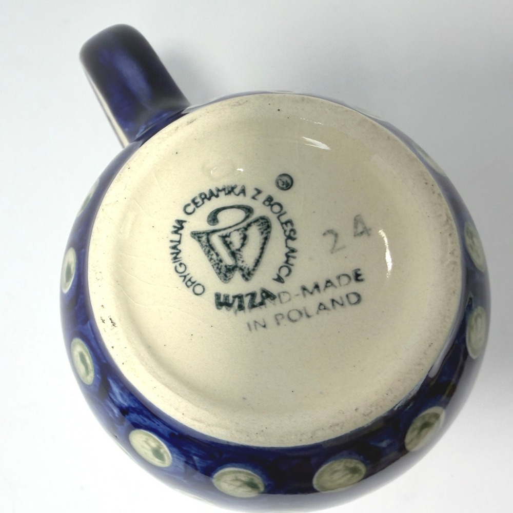 Wiza Polish Pottery Strawberry Peacock Eye Coffee Mug Boleslawiec Poland Blue - Picture 4 of 6
